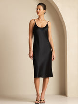 [Sort] SilkSilky-DK Sleeveless U hals Kjole 001