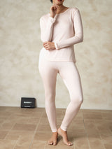 [Lys Pink] SilkSilky-DK Long Sleeve Round Neck Dame Lange Underbukser 006