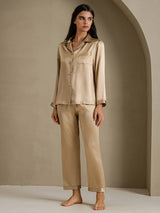 [Champagneguld] SilkSilky-DK Long Sleeve Lapel Collar Dame Pyjamas 006