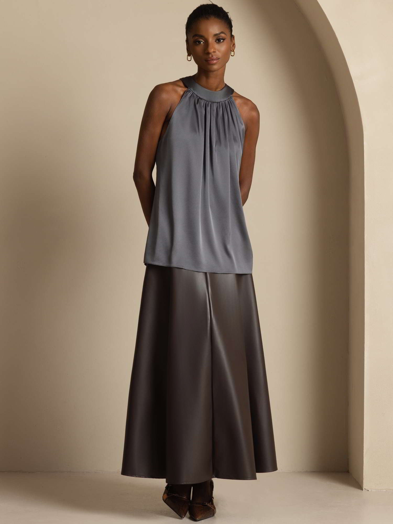 [Mørkegrå] SilkSilky-DK 19Momme Silke Womens T-Shirt 003