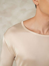 [Tan] SilkSilky-DK Langærmet Rund Hals Herre Lange Underbukser 005