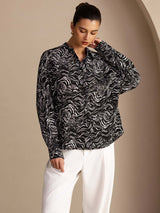 [Sort Bølge] SilkSilky-DK Long Sleeve Lapel Collar Dameskjorte 003