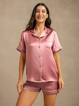 [Bleg Mauve] SilkSilky-DK Short Sleeve Lapel Collar Dame Pyjamas 001