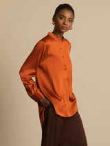 [Karamel] SilkSilky-DK 19Momme Langærmet Ståkrave Bluse 003