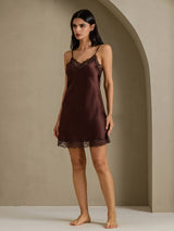 [Brun] SilkSilky-DK Sleeveless V Neck Natkjole 006
