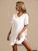 [Hvid] SilkSilky-DK Half Sleeve V Neck Natkjole 004