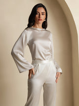 [Lysegrå] SilkSilky-DK Long Sleeve Boat Neck Bluse 005