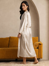 [Beige] SilkSilky-DK Long Sleeve Dame Morgenkåbe 002
