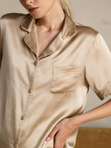 [Champagne] SilkSilky-DK Short Sleeve Lapel Collar Dame Pyjamas 008