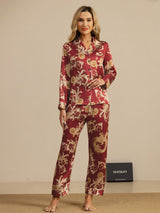 [Vinrød Drage] SilkSilky-DK Long Sleeve Lapel Collar Dame Pyjamas 001