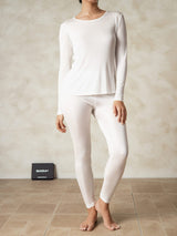 [Hvid] SilkSilky-DK Long Sleeve Round Neck Dame Lange Underbukser 004