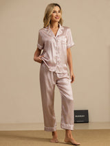[Pink Hjerte Geo] SilkSilky-DK Short Sleeve Lapel Collar Dame Pyjamas 006