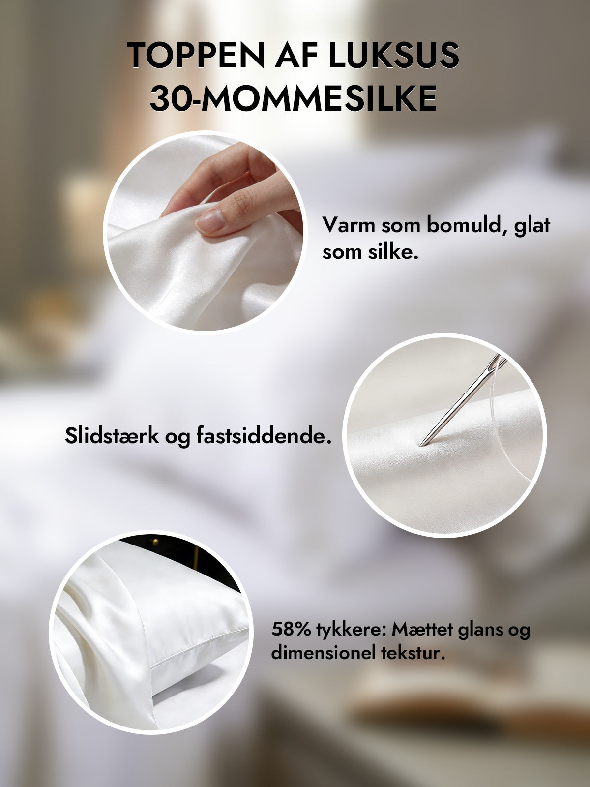 [Hvid] SilkSilky-DK 30Momme Pudebetræk 002