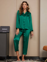 [Grøn] SilkSilky-DK Long Sleeve Lapel Collar Dame Pyjamas 004