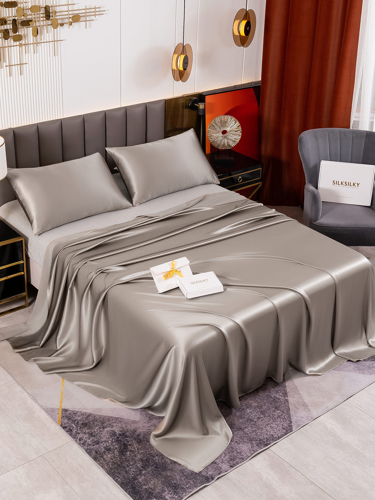 [Grå] SilkSilky-DK 19Momme Bedding Set 001