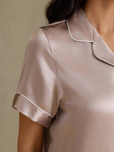 [Skyggegrå] SilkSilky-DK Short Sleeve Lapel Collar Dame Pyjamas 004