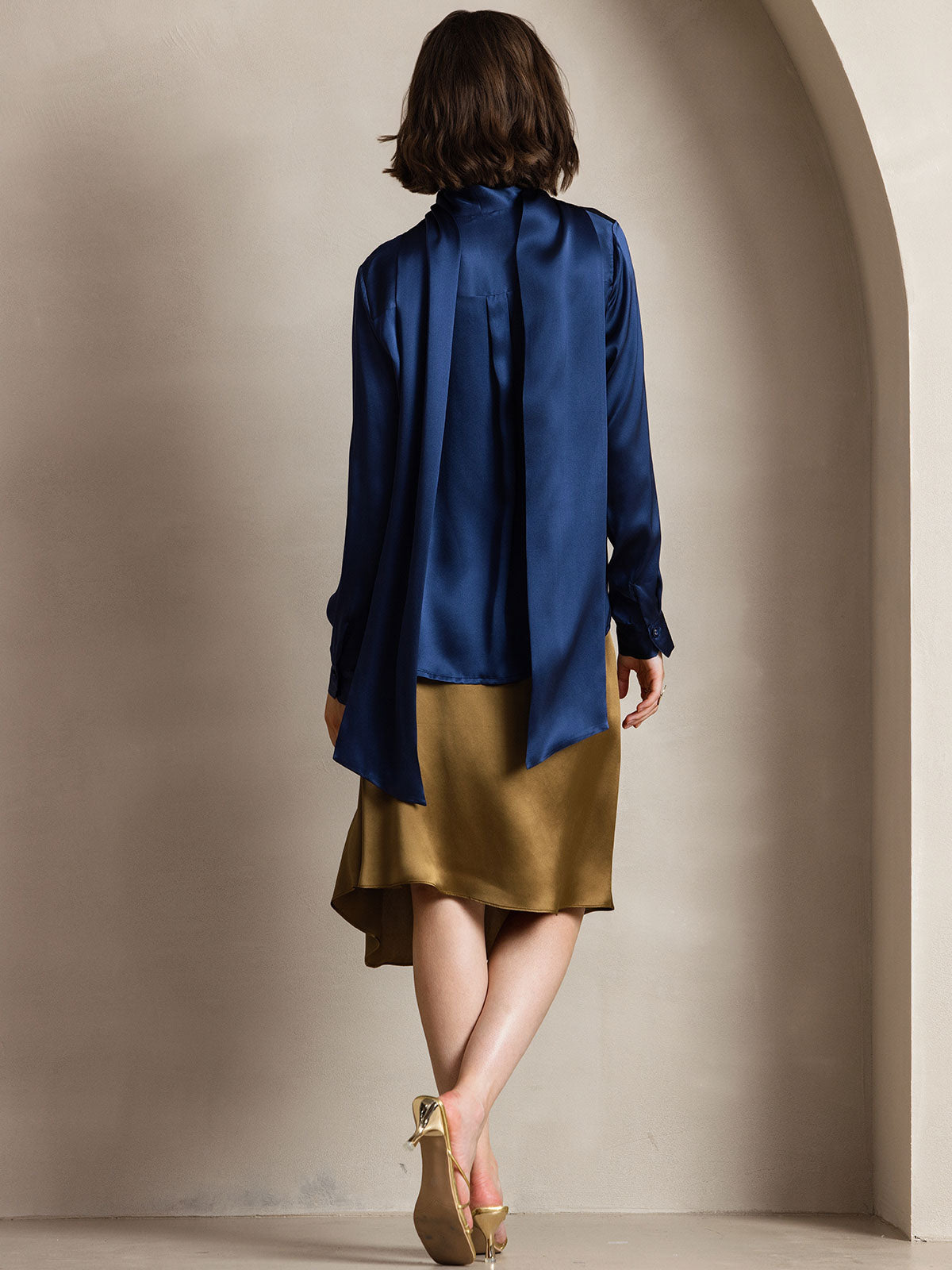 [Mørkeblå] SilkSilky-DK 19Momme Bluse 002