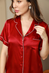 [Vin] SilkSilky-DK Kort ærme Notchkrage Dame Pyjamas 008