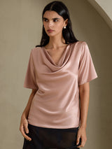 [Toscana] SilkSilky-DK Short Sleeve Cowl Neck Damebluser 001