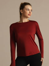 [Brændt Mursten] SilkSilky-DK Langærmet Tight Crew Neck T-shirt til kvinder 001