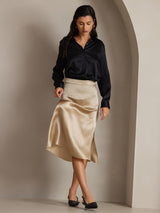 [Sort] SilkSilky-DK Long Sleeve Lapel Collar Dameskjorte 005
