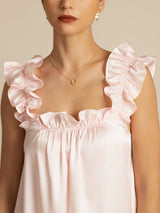 [Lyserød] SilkSilky-DK Sleeveless Square Neck Natkjole 004