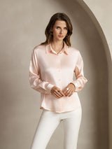 [Lys Pink] SilkSilky-DK Long Sleeve Lapel Collar Dameskjorte 005
