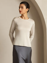 [Grå] SilkSilky-DK Long Sleeve Crew Neck T-shirt til kvinder 010