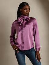 [Mørke Lilla] SilkSilky-DK Long Sleeve High Neck Bluse 006