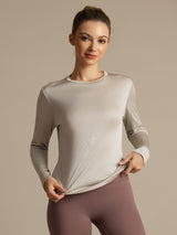 [Grå] SilkSilky-DK Langærmet Tight Crew Neck T-shirt til kvinder 005