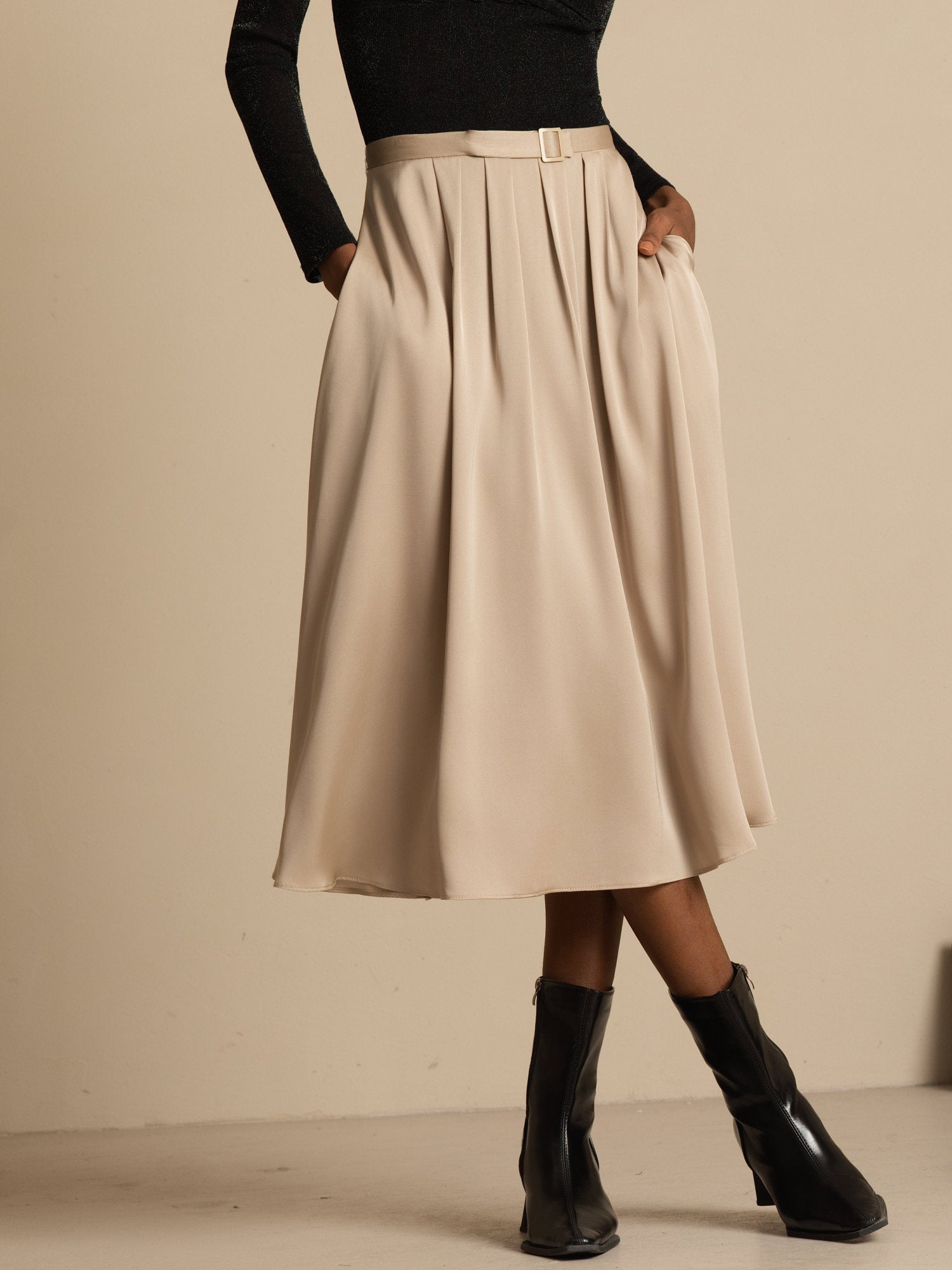 [Tan] SilkSilky-DK 19Momme Silke Skirt 001