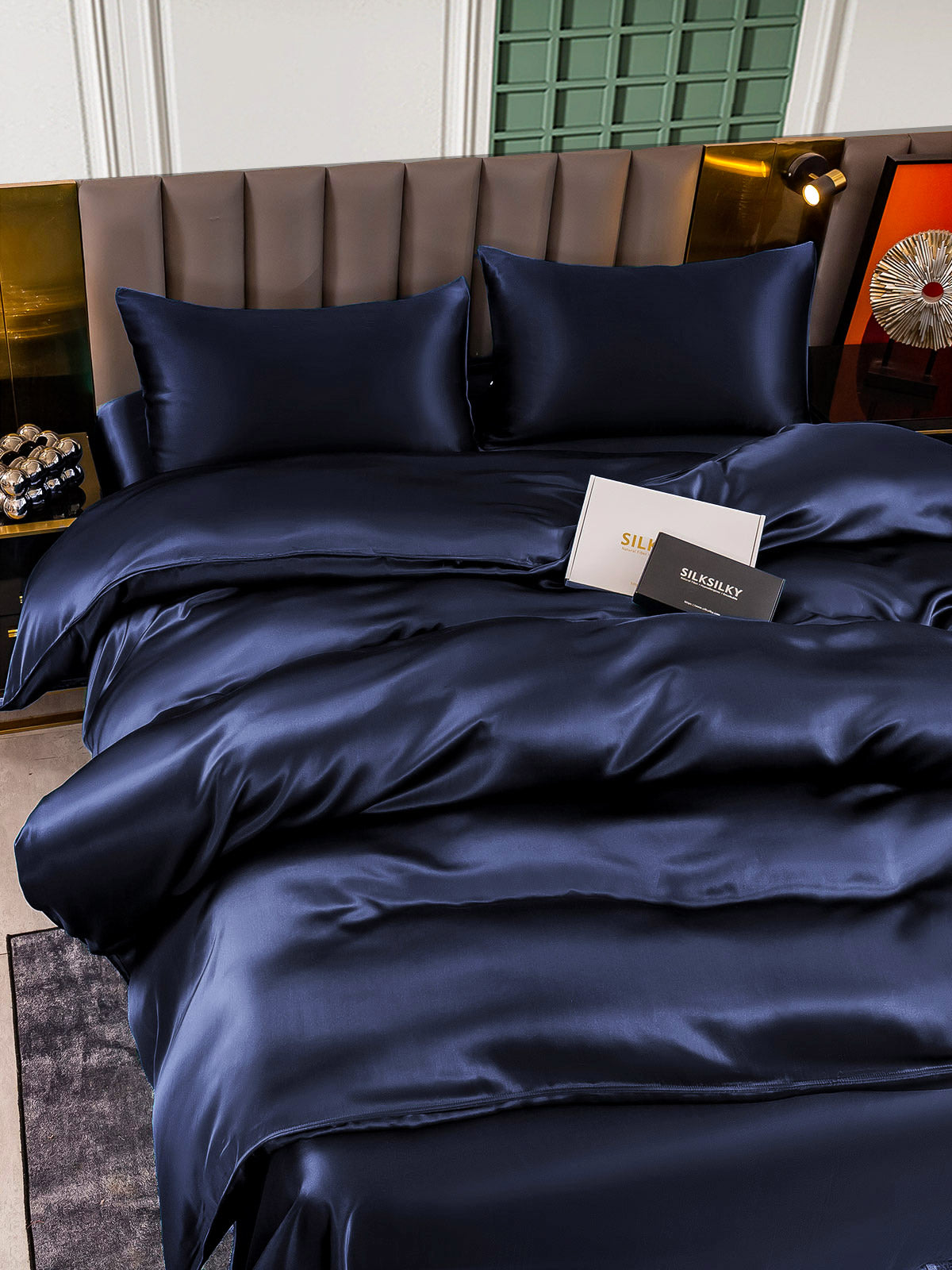 [Mørkeblå] SilkSilky-DK 25Momme Bedding Set 004