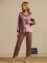 [Bleg Mauve] SilkSilky-DK Long Sleeve Lapel Collar Dame Pyjamas 001