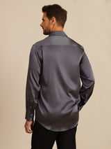 [Mørkegrå] SilkSilky-DK Long Sleeve Lapel Collar Herreskjorte 002