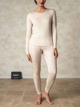 [Tan] SilkSilky-DK Long Sleeve Round Neck Dame Lange Underbukser 001