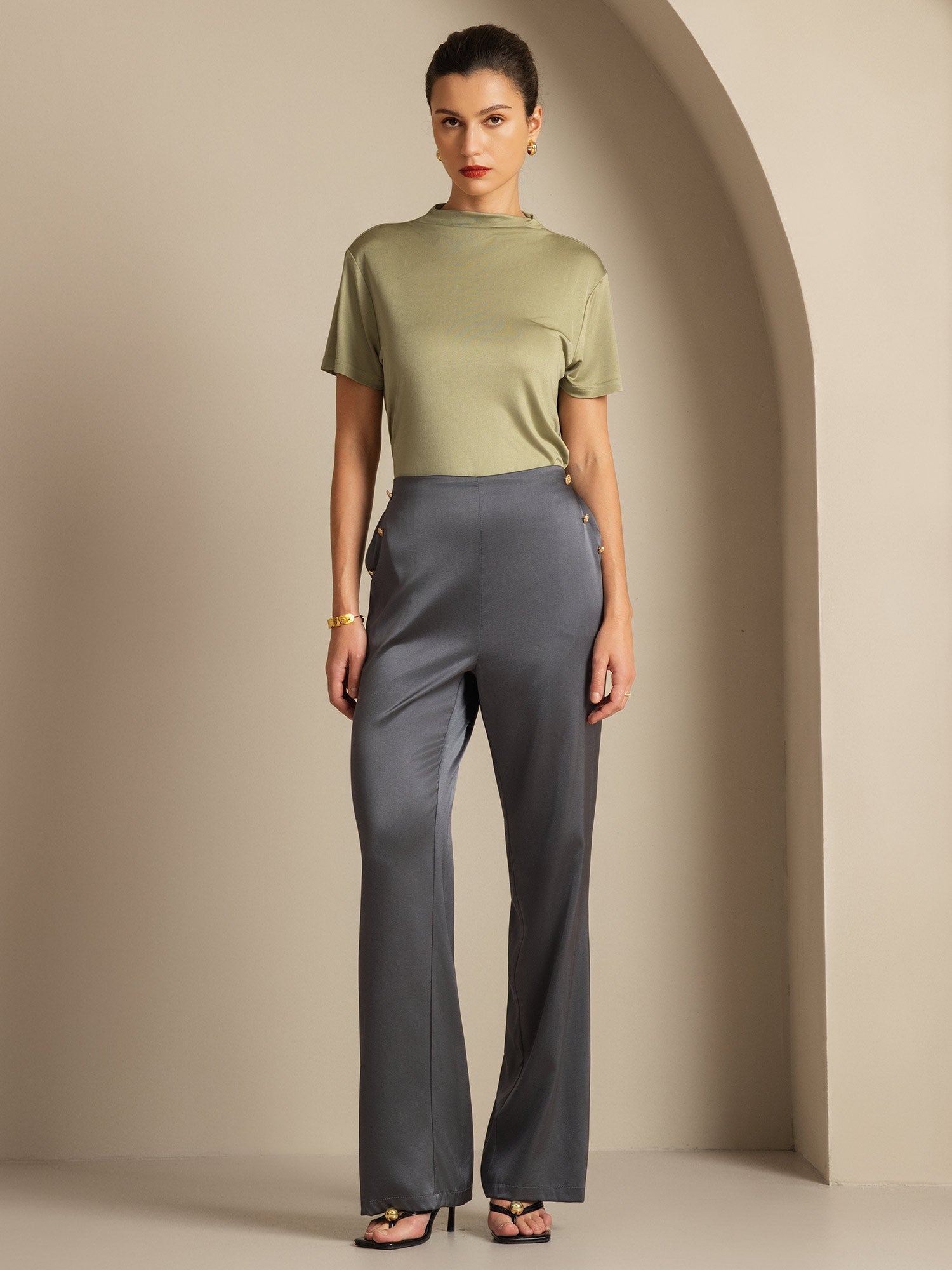 [Mørkegrå] SilkSilky-DK 19Momme Silke Womens Pants 008