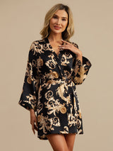 [Sort Drage] SilkSilky-DK 3/4 Sleeve Dame Morgenkåbe 004