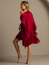 [Vin] SilkSilky-DK 3/4 Sleeve V Neck Natkjole & Morgenkåbe Sæt 002