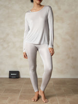 [Sølv] SilkSilky-DK Long Sleeve Round Neck Dame Lange Underbukser 001