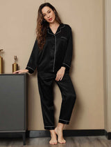 [Sort] SilkSilky-DK Long Sleeve Lapel Collar Dame Pyjamas 004