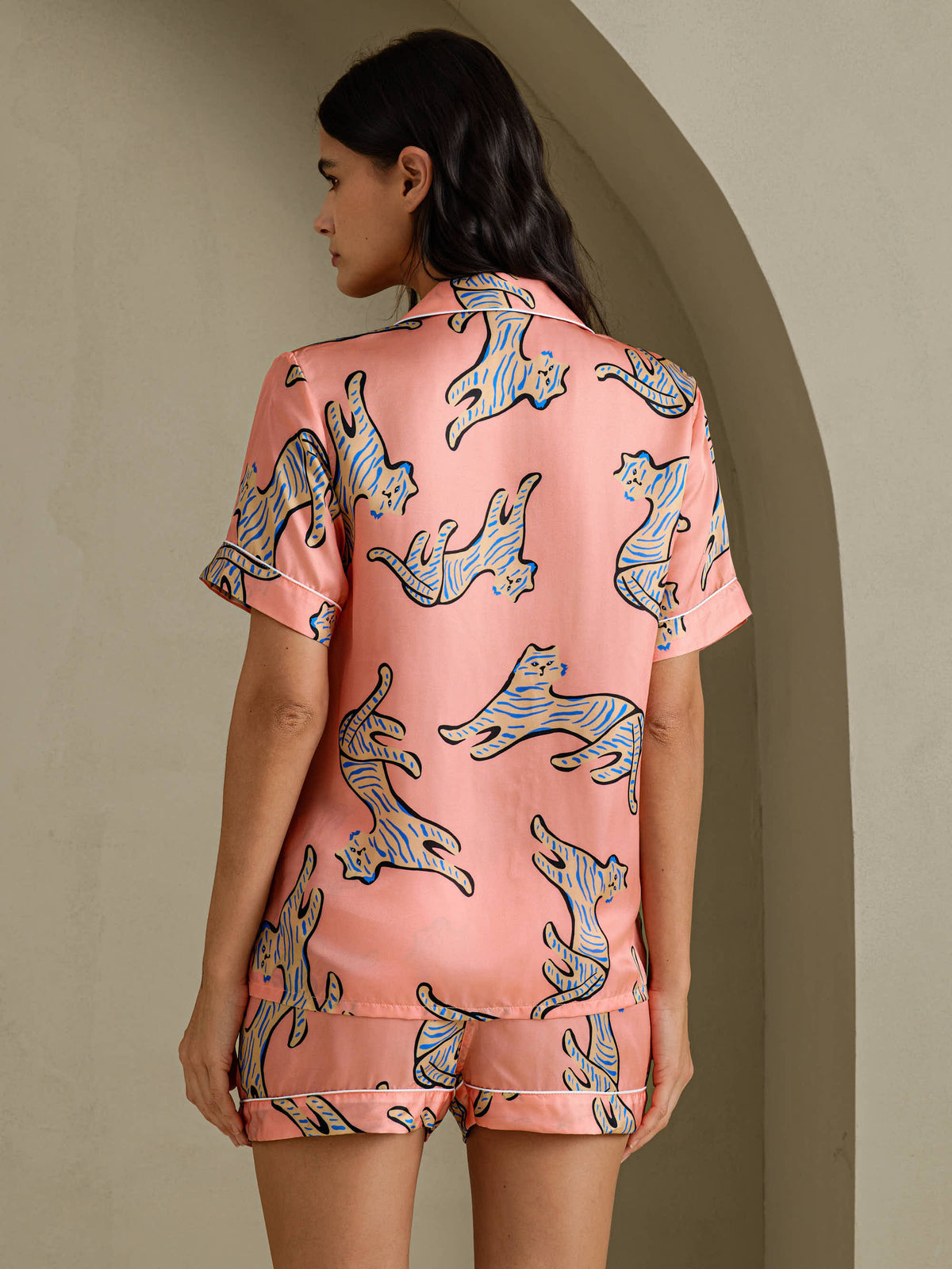 [Rosa Kat] SilkSilky-DK Short Sleeve Lapel Collar Dame Pyjamas 002