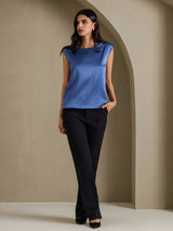 [Ægte Petrol] SilkSilky-DK Cap Sleeve Round Neck T-shirt til kvinder 005
