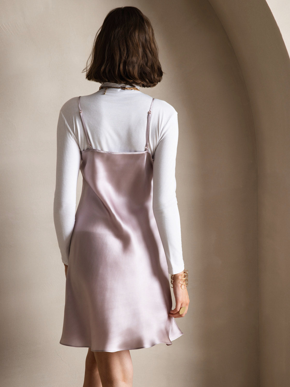 [Lavendel] SilkSilky-DK Spaghetti Rem V Hals Kjole 002