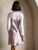 [Lavendel] SilkSilky-DK Spaghetti Rem V Hals Kjole 002