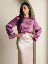 [Mørke Lilla] SilkSilky-DK Long Sleeve Boat Neck Bluse 004