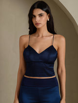 [Mørkeblå] SilkSilky-DK Spaghetti Strap V Neck Camisole Top 001