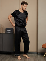 [Sort] SilkSilky-DK Short Sleeve Round Neck Pyjamas til Mænd 004
