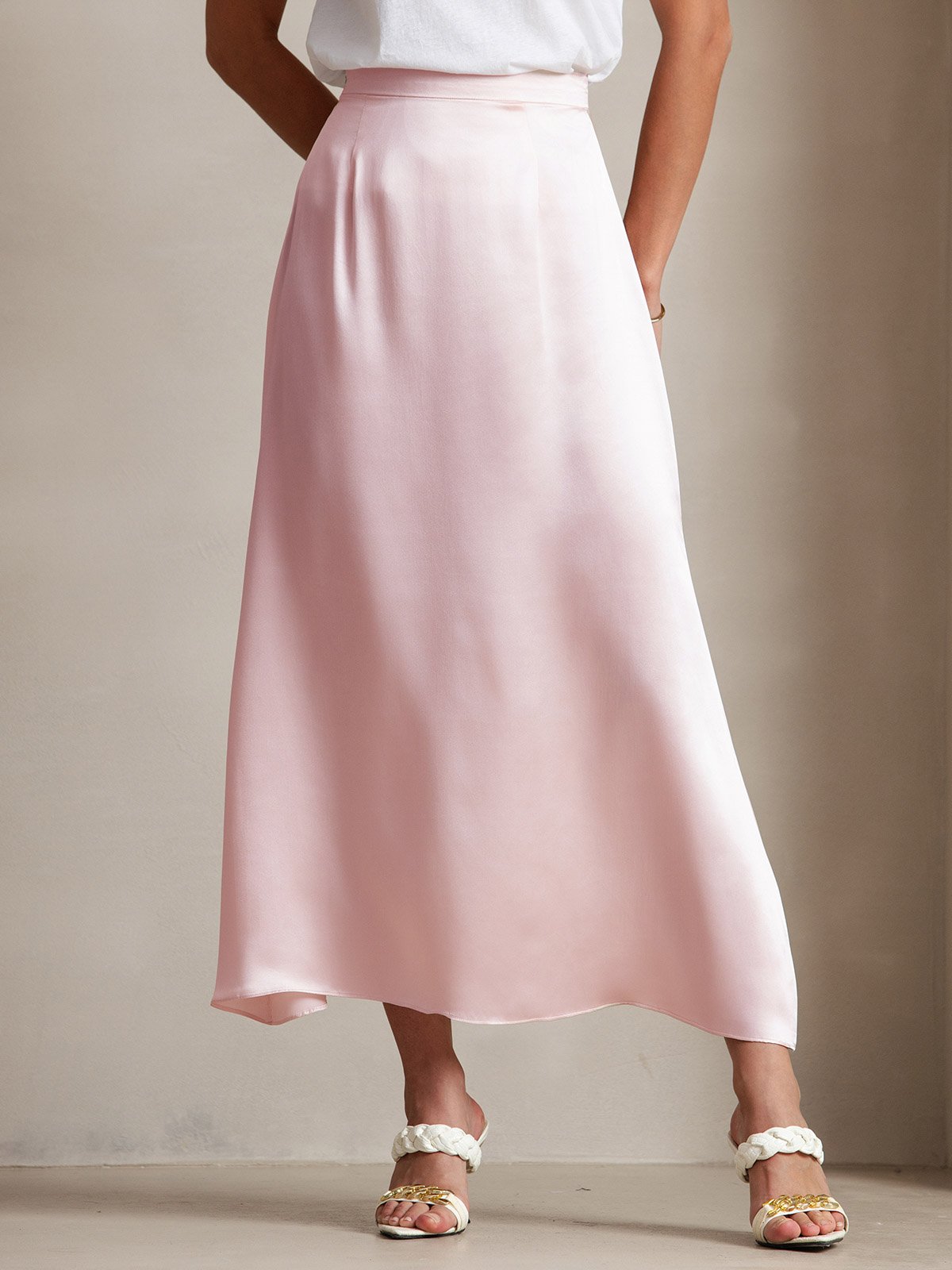 [Lyserød] SilkSilky-DK 19Momme Silke Skirt 003