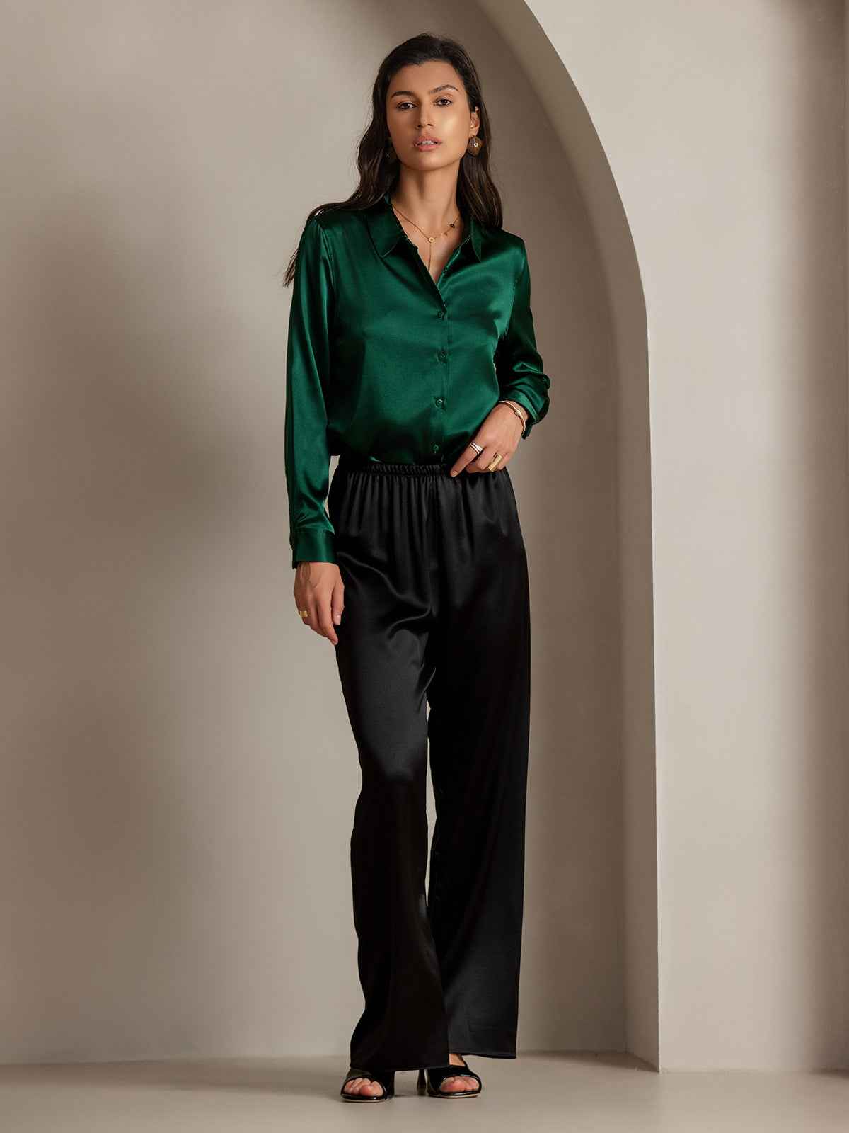 [Mørkegrøn] SilkSilky-DK Silke Womens Shirt 005