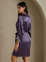 [Lilla Grå] SilkSilky-DK 3/4 Sleeve Dame Morgenkåbe 002